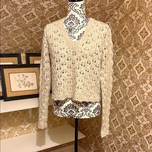 Wilfred Open-Knit V-Neck Cream Sweater